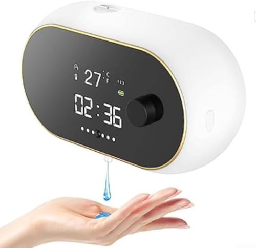 Automatischer Seifenspender, 450 ml, Wandmontage, berührungsloser Flüssigseifenspender für Küche, Badezimmer, über USB wiederaufladbar mit Sensor, Zeit und Temperatur (Gel-Weiß)