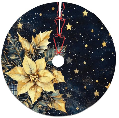 Elegante falda dorada para árbol de Navidad, decoración navideña azul oscuro para fiestas de invierno, elegante decoración del hogar para celebraciones de Navidad, 48 pulgadas
