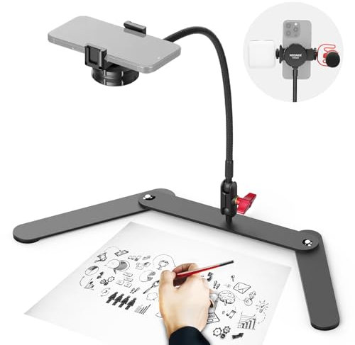 Neewer Overhead Phone Mount Stand with Flexible Tube & Ball Head, Shock Absorbent Desk Tripod Phone Holder Clamp with Cold Shoe, Foldable Base for Cooking Drawing Sketching Live Streaming, DS022