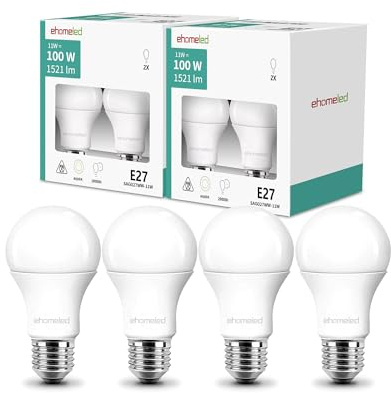 ehomeled Ampoule LED E27 Blanc Neutre 4000K, 11W Equivalent 100W, Ampoules LED A60 Culot Edison à Vis, 1521lm, Économie d'Énergie à Angle de Faisceau 280°,Non Dimmable, Lot de 4