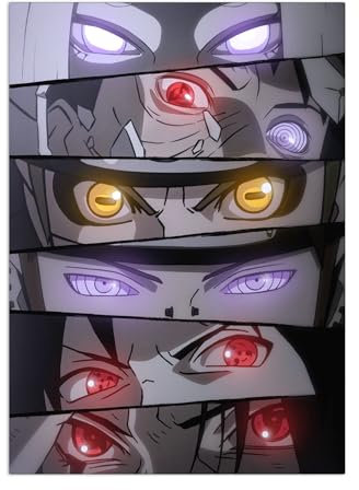 Displate Offiziell Naruto MetallPoster Magnetische Befestigung Lizenziert Bilder Hochwertiges Poster Naruto Shippuden - Eyes Monochrome Poster 45 cm x 32 cm