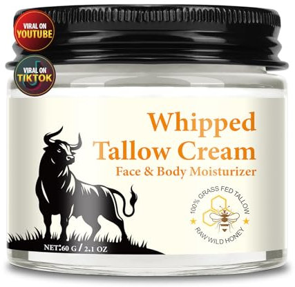 Beef Tallow Skin Care - Tallow and Honey Balm - 100% Grass-Fed Beef Tallow, Honey & Beeswax, Deep Hydration for Dry & Aging Skin, Natural Skin Barrier, Nourishing Moisturizer