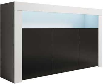 MB Muebles Bonitos, Credenza Stile Moderno Aker, Melamina Opaca, Bianco e Nero, 155x91.5x37cm