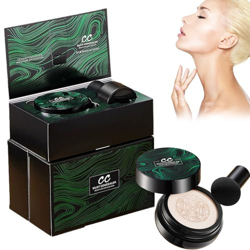 Boxiatil Mushroom CC Cream Foundation, Pilzkopf Luftkissen CC Creme, Kissen Foundation, Make up Concealer für Gesicht und Hals, Make-up Für Alle Haut (Natürlich)