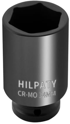Hlipaty Impact Socket 34mm, 1/2 Square Drive 6 Point Cr-Mo Deep Socket, 78mm Length