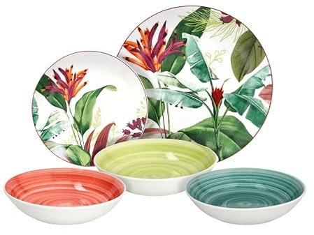 Tognana Tropicalia, Juego de platos 18 piezas para 6 personas, porcelana, multicolor