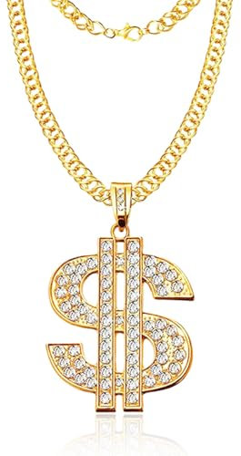 Gold Chain Dollar Sign Necklace Pendant,Fancy Dress,80s 90s Hip Hop Accessories,Plated With Rhinestones,Costumes US Personality Wild for Men Women Party Accessories,Chains,Shape Costume for Man