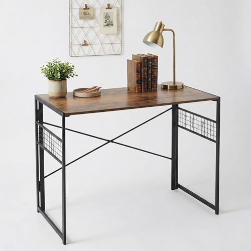 FurnitureR Faltbarer Schreibtisch 100x50x75cm – Computertisch mit Metallrahmen & MDF-Holzplatte – Klappbarer Arbeitstisch für Home Office, Gaming & Studium – Industrial Design (Vintage)