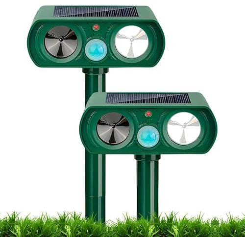 2 PCS Cat Repellent for Gardens UK, Cat Scarers for Gardens, Solar Cat Deterrents Ultrasonic with Motion Detection Waterproof, Suitable for Repelling Cats, Squirrels, Pigeons, Rodents
