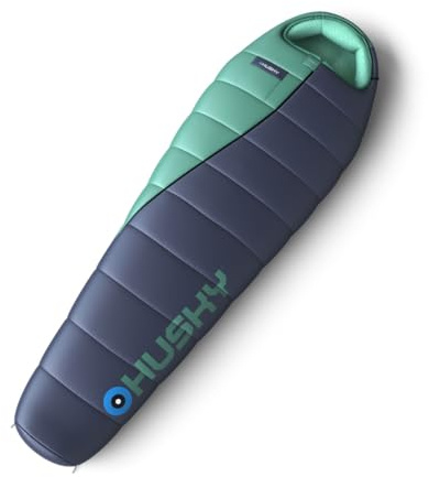 Husky Espace Mumienschlafsack 3 Jahreszeiten bis -6°C Blau/Mint 210x85 cm | Für Frühling bis Herbst, Camping & Trekking; leicht, bequem, wärmend und praktisch für Outdoor-Touren und Reisen.