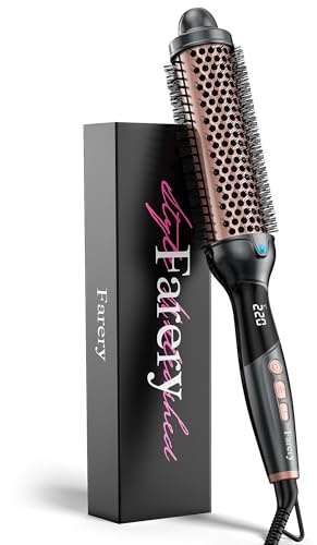Farery Thermal Brush Extra Long Barrel, 38mm Hot Brush Curling Wand for Big Bouncy Curls, Non-Blowing Heated Round Brush, Ceramic Curling Wand for Medium & Long Hair, 9 Adjustable Temps, Dual Voltage