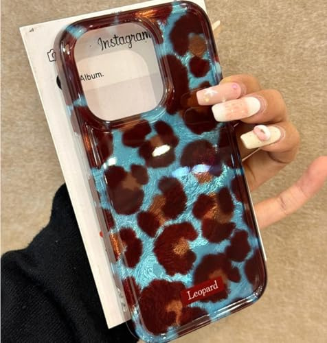 Reownest Kompatibel mit iPhone 15 Hülle, Niedliches Gepard Leopard Muster Design, Weiche Glitzer Bling TPU Stoßfeste Schutzhülle Bumper Ästhetische Handyhülle – Blau