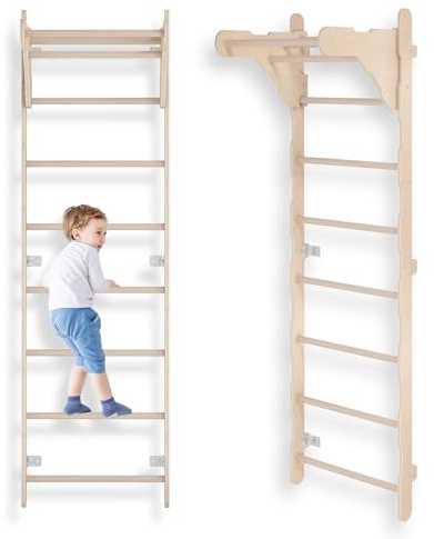MAMOI® Klettergerüst Indoor, Sprossenwand für kinderzimmer, Turnringe Kinder für Klettern, Kletterwand und spielgeräte, Turngeräte mit Klimmzugstange für drinnen, Sprossenwand für Erwachsene