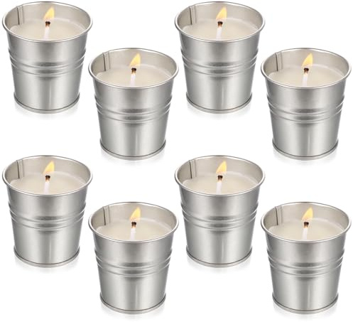 8 Stück Duftkerzen Set Mit Citronella Aroma Aus Sojawachs Im Eisen Eimer, Frischer Zitronen Duft Für Zuhause Garten Und Camping