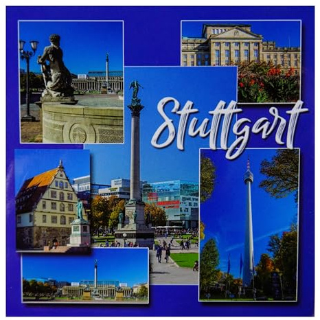 Magnet Souvenir Stuttgart Fotocollage 7,5 x 7,5 cm Kühlschrankmagnet Deko GCG M48