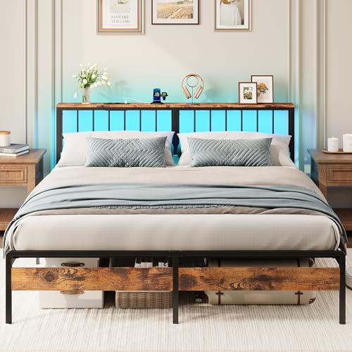 IRONCK Bett 140x200, Doppelbett mit Metall-Lattenrost Unterbettaufbewahrung