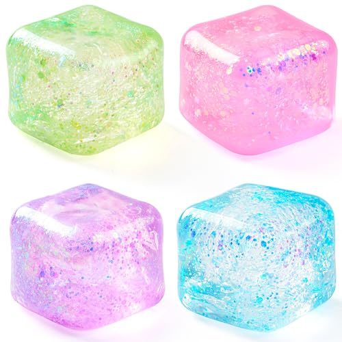 JOYIN 4 Stück Sensory Toy Würfel, 5 cm hochverdichter Würfel Fidget Toy, sensorische Spielzeuge mit langsamer Rückformung für Erwachsene, Geburtstagsgeschenke, Party-Mitgebsel
