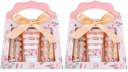 Cadeau Accentra Set de douche pour femmes HONEY JASMINE dans une belle boîte - Set de soins 3 pièces gel douche, lotion et bain moussant - Idéal pour la Saint-Valentin & la Fête des mères (Lot de 2)