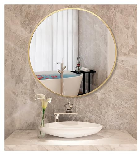 60 cm goldener runder Spiegel zur Wandmontage, dekorativer Spiegel für Badezimmer, Eingangsbereich, Schminktisch, Wohnzimmer – elegantes rundes Design für Heimdekoration und Raumverbesserung