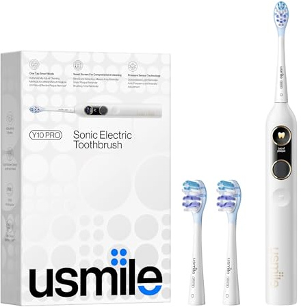 【3-in-1-Bundle】 usmile C10 Tragbarer Wasserflosser (Blau), Y10 PRO Elektrische Zahnbürste mit Smart-Display (Weiß), Ersatzbürstenköpfe – Komplettes Mundpflege-Set für Zuhause & Reisen