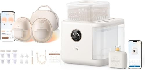 eufy Breast Pump S1 Pro, Heated Wearable Breast Pump, with ufy Bottle Washer S1 Pro, Steriliser for Baby Bottles, Built-in Water Softener, All-in-One 3D HydroBlast Washer