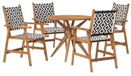 Qnhdfrt 5-TLG. Garten-Essgruppe aus Massivholz Akazie, Sitzgruppe für Garten und Terrasse mit 1 runden Gartentisch und 4 Gartenstühlen aus Polyrattan, Essgruppe Outdoor
