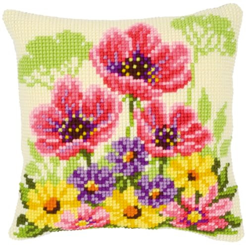 VERVACO Kit Cuscino Punto Croce Papaveri di Campo Fiorito Set Ricamo Principianti Cuscini Gobelin Decorativi ca. 40 x 40 cm Accessori per Lavoretti Creativi DIY Casa Decor Hobby Adulti Cross Stitch
