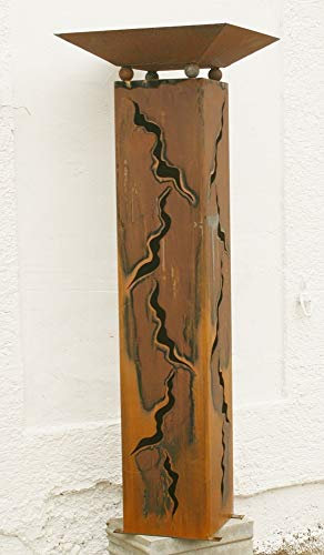 Gartendekoshop24 – Gartendeko Rost Säule mit Schale, 125 cm. Garten Rostsäule aus Edelrost, handgefertigte Metallarbeit, für draußen. Pflanzschale, Schale zum Bepflanzen, wetterfest.