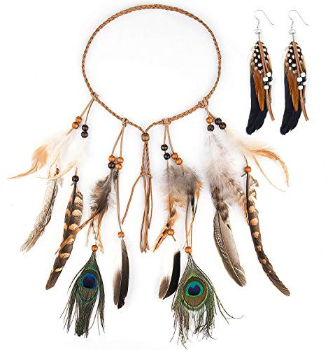 Indianer Stirnband, Czemo Indian Hippie Boho Feder Stirnband Tassel Haarband Pfauenfeder Stirnband für Damen