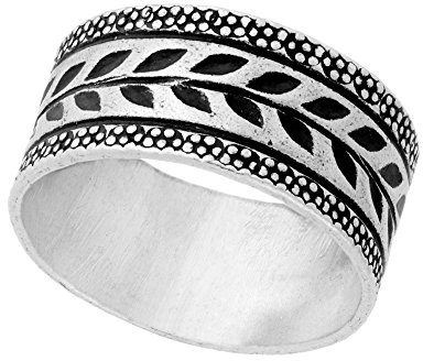 81stgeneration Karen Hill Tribe Silberner Ring mit Blattrankengravur 999 Reines Silber | von der Natur Inspirierte Breite Eheringringe für Damen | Lorbeerblatt-Musterdesign | Boho-Schmuck