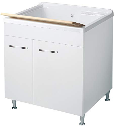 Negrari Classica Lavatoio Montato 75x60 L75 P60 H85cm Bianco Mobile Legno Vasca Polipropilene Termoformatura Asse Pino Piedi Regolabili Cerniere Ante Rallentate Sportelli Arrotondati Maniglie Cromate