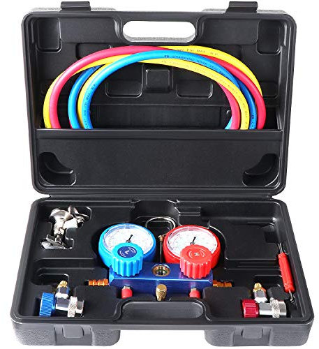 HSEAMALL kit Recharge climatisation Voiture, clim Auto Tuyau Recharge clim Jauge Ensemble, 1,5 m R134A Tuyau De Charge,Adaptateur