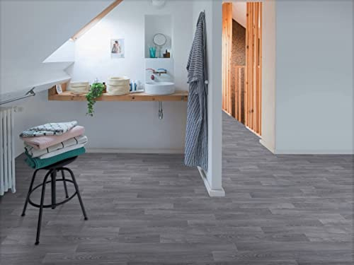 PVC Bodenbelag Vinylboden in klassischem Holz, grau, Zuschnitt (4m breit / 5,5m lang)