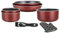 Herzberg HG8053 BR Batterie De Cuisine, Lot de 3 Casseroles Induction et 2 Poeles Tous Feux de différentes tailles et 1 gant de cuisine, Revêtement Marbre Antiadhésif, Poignées Amovibles, Rouge