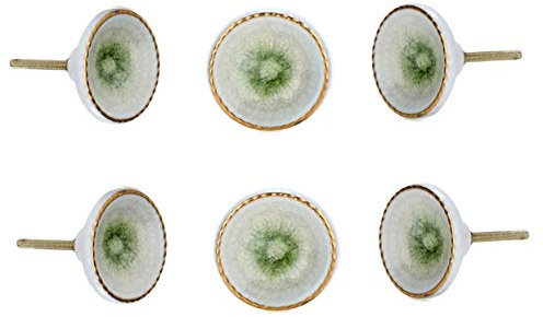 Perilla Home Set of 6 Marrakech Ceramic Light Green Knob Round Small Knobs Kitchen Cabinet Cupboard Glass Door Dressser Wardrobe and Drawers Pull Knob