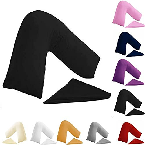 Buzzbuy V-förmiger Kissenbezug, 100 % Polyester-Baumwolle, Rücken- und Nackenstütze, orthopädische Schwangerschaft/Stillen, nur Kissenbezug, Schwarz