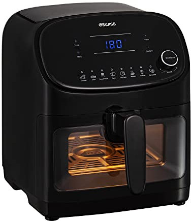 4SWISS Heißluftfritteuse ABB-021, Leistung 1350 W, mit Touchpanel, energiesparend und leicht zu reinigen, geräumige 5,5 l Schublade, ermöglicht gesundes Frittieren ohne Fett.