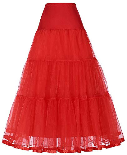 Linghe 50er Langer Petticoat gekräuselte Krinoline Vintage Hochzeit Braut Petticoat für Brautkleider Unterrock Rockabilly Tutu Rock (rot, XL)