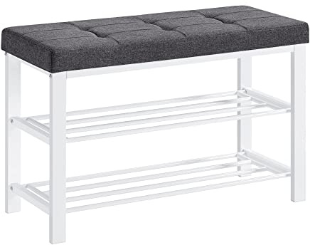 SONGMICS Shoe Bench, Storage Bench, Entryway Bench with Cushion, Shoe Shelf with Seat, Space-Saving, Modern Style, for Living Room, Bedroom, Hallway, Dark Gray and Cloud White ULBS057W01