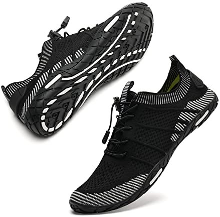 Badeschuhe Herren Damen Barfußschuhe Wasserschuhe Schwimmschuhe Strandschuhe für Surfen,Tauchen,Bootfahren,Gymnastik Fitness (Schwarz weiß, 42EU)