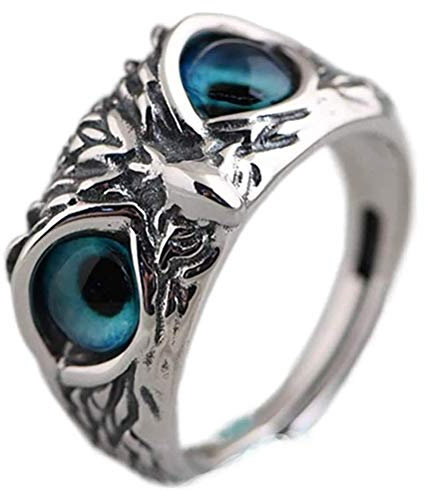 Verstellbarer Eulenring, Dämonenauge Verstellbarer Niedlicher Tiervogel Gothic Trendy Retro Open Silver Band Ringe Schmuck Geschenk