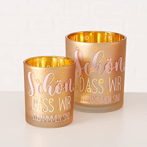 Edle Windlichter Kerzengläser Kerzenhalter in apricot rosa & Gold SCHÖN, DASS WIR ZUSAMMEN SIND Tisch-Deko Geburtstag Kerzen-Ständer Konfirmation Kommunion & Taufe Geschenk-Idee Freunde 2er Set