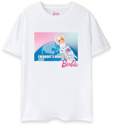 Barbie Doll Womens T-Shirt | Ladies Funny Space Im About 5 Minutes Away Novelty Top | White Short Sleeve Clothes Merchandise XL