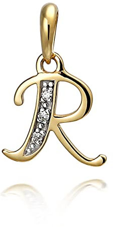 NKlaus Kettenanhänger Buchstabe R mit 3 Diamanten 333 Gelbgold 8 Karat bicolor Alphabet 9960