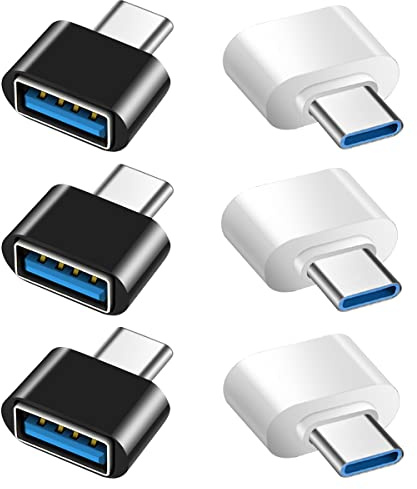 Mepsies USB C auf USB Adapter (6 Stück), USB Typ C zu USB 3.0 OTG Adapter | Kompatibel mit MacBook iPhone 17/16/15 iPad Samsung Galaxy S25 S24 S23 A56 A16 A36 Handy Tablet Laptop (3 Schwarz und 3 Weiß)