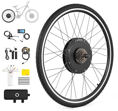 Viribus Kit di Conversione Bici Elettrica 48V 1000W Set Mozzo Motore E-Bike 28, Bicicletta Elettrica a 7 Velocità con Pannello LCD e Pneumatico di Pedalata Assistita