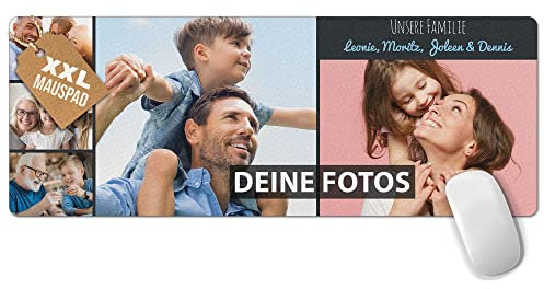 PR Print Royal Großes Mousepad mit Foto - Fotocollage mit 5 Fotos und Text selbst gestalten - XXL Mousepad personalisiert, Geschenke für Freund und Gamer | Schreibtischunterlagen, 800 x 300 mm