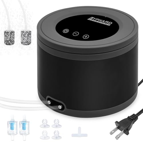 LYPHARD AQUARIUMS Aquarium Air Pump, Dual Outlets 8W Ultra Quiet Aerator for 30-1000 Gallon Fish Tank Bubbler Adjustable Air Flow with Accessories