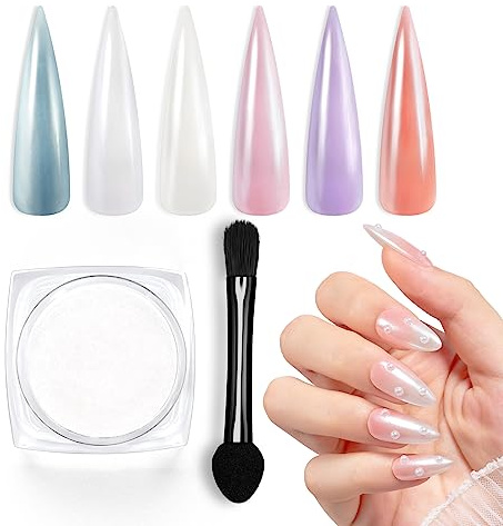 beetles Gel Polish Chrome Powder for Gel Nails, 1g/Jar White Pearl Nail Powder Mirror Effect with 1Pcs Sponge Stick Nail Glitter Manicure Holographic Pigment for Nail Art Design for Girls