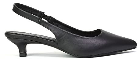 Womens Low Kitten Heel Shoes Ladies Slingback Sandals Pointed Toe Party Bridal Evening Black Pumps Size 6